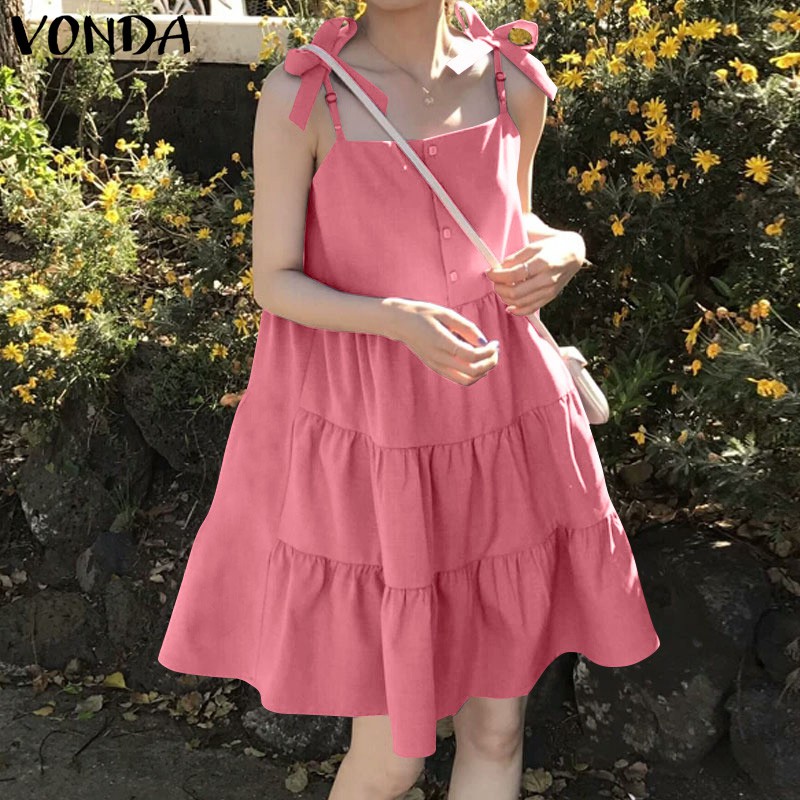 Đầm VONDA Hai Dây Đính Nút Thời Trang Quyến Rũ Thoải Mái Cho Nữ | BigBuy360 - bigbuy360.vn