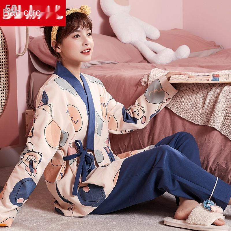 Bắc Cực Bộ đồ ngủ kimono Nhật Bản cho phụ nữ mùa xuân và thu dài tay bằng vải cotton rộng rãi dễ thương Dịch vụ giam