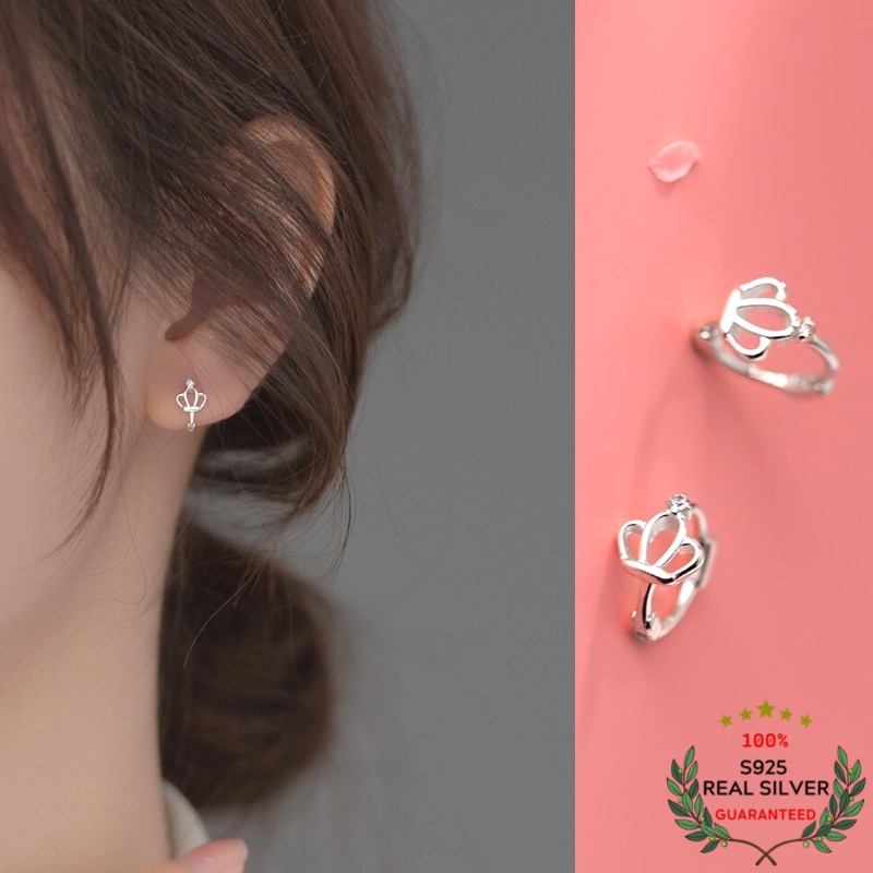 Bông Tai Bạc S925 Khoen Tròn Nhí Mini Hoop Vương Miện Xinh Xắn | Khuyên Tai Nữ Trang Sức Bạc 925