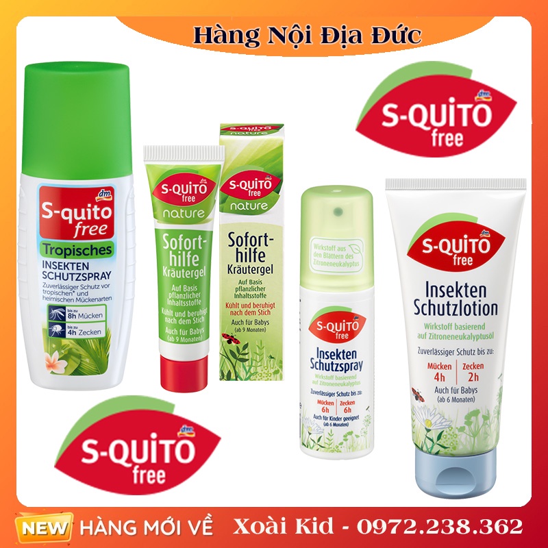 Xịt chống muỗi, kem bôi côn trùng đốt, thanh lăn và gel bôi muỗi đốt Squito Free cho bé từ sơ sinh của Đức- Date mới