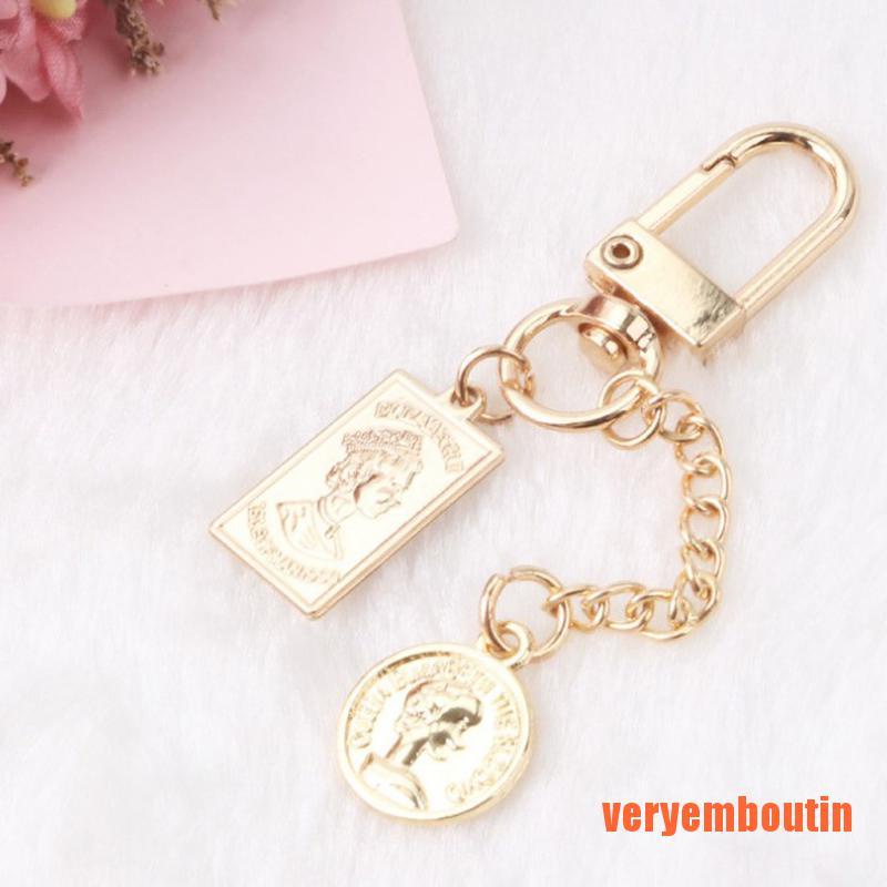 Móc Khóa Hình Đồng Xu Đính Ngọc Trai Giả Phong Cách Retro