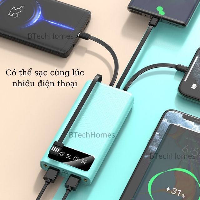 [Dung Lượng Chuẩn, BH 1 Đổi 1] Pin Sạc Dự Phòng 20.000mAh Cục Sạc Dự Phòng Có Sẵn 4 Dây Sạc Iphone Android Xiaomi Type C