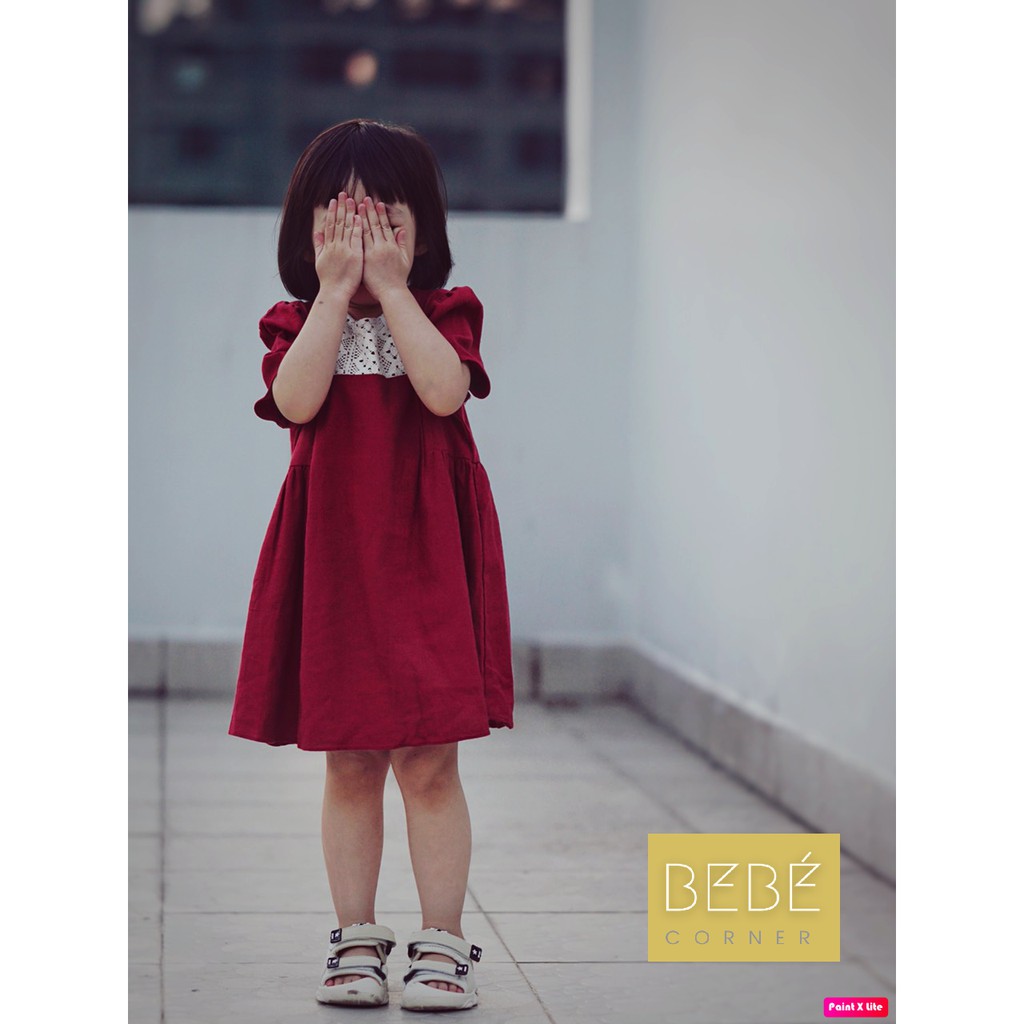 Đầm xoè phối ren linen PETIT cho bé gái