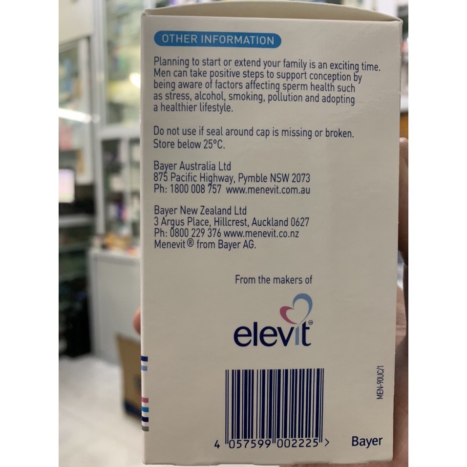 Menevit vitamin cho nam giới lọ 30 viên, 90 viên của Úc, tăng chất lượng, số lượng tinh trùng, tăng thụ thai