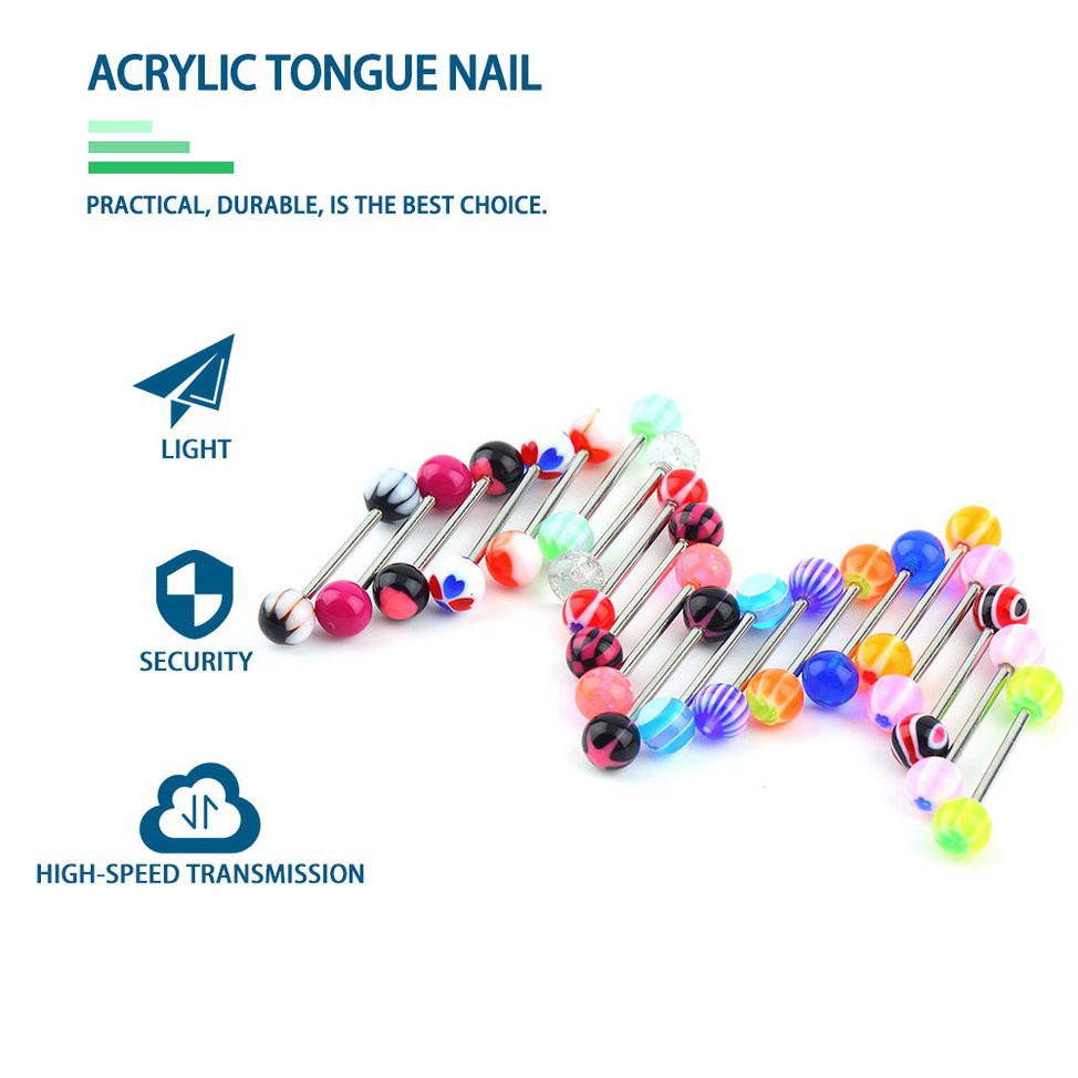 Set 20 khuyên lưỡi 14 kích thước bằng thép phẫu thuật