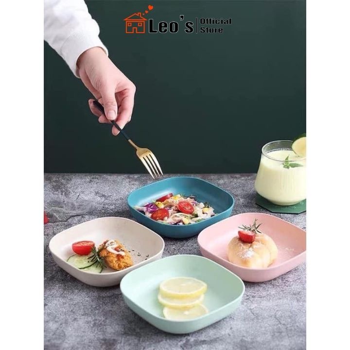 Bộ 8 đĩa lúa mạch , khay đựng trái cây đồ ăn vặt màu pastel siêu đẹp Leo’s_Official