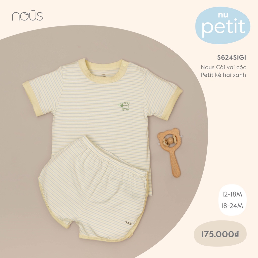 Bộ quần áo cài vai cộc cho bé Nous Petit kẻ hai xanh 12M 18M - Monnie Kids