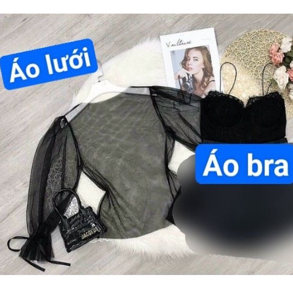 Sét áo lưới tay cột nơ &amp; áo bra cát hàn