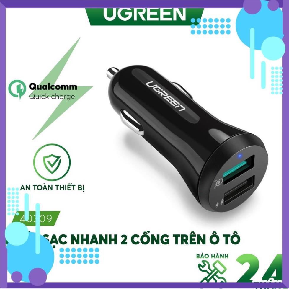 Mua ngay Tẩu sạc 2 cổng trên xe hơi hỗ trợ QC3.0 UGREEN 40309 [Giảm giá 5%]