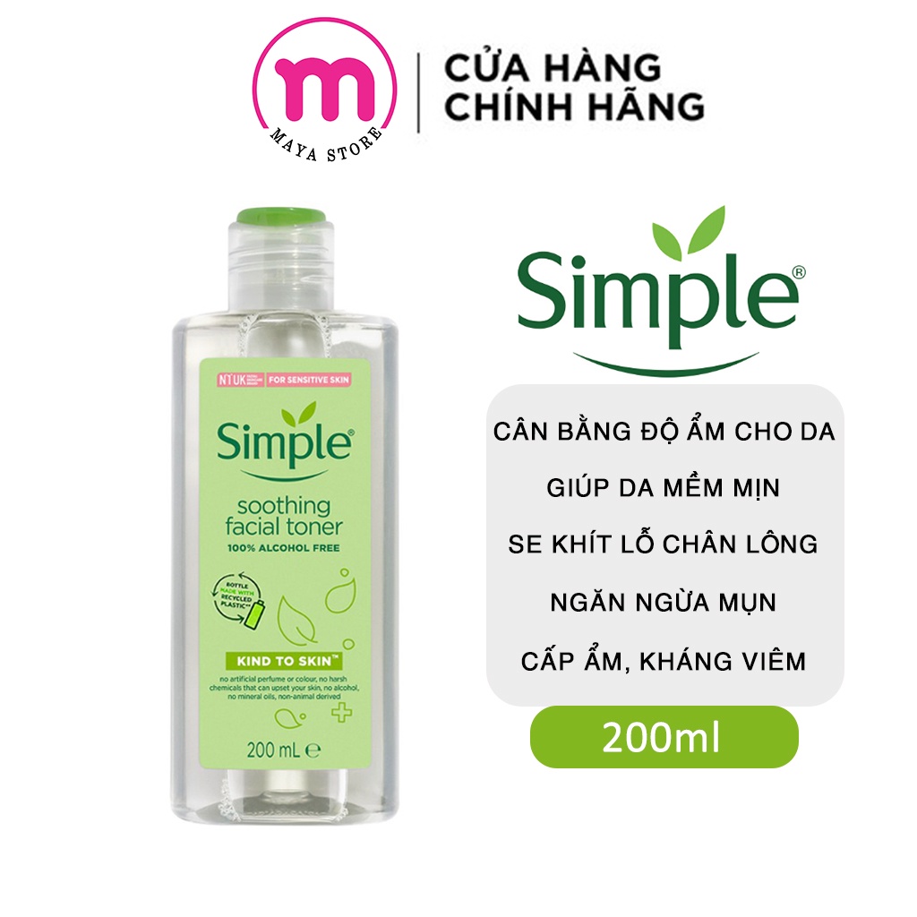 Nước hoa hồng Simple Soothing Facial Toner cân bằng ẩm cho da 200ml