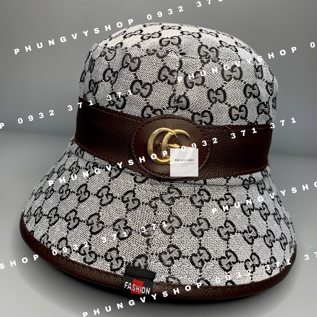 Mũ bucket GG DỆT VIỀN DA- nón tai bèo vành unisex