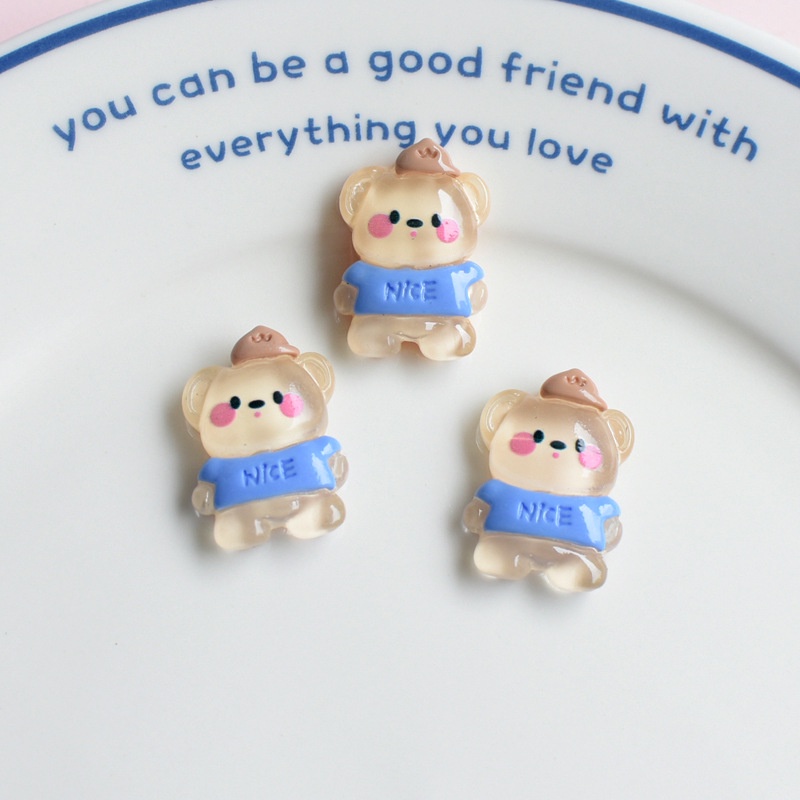 Set 10 Tượng Thỏ Gấu Hoạt Hình Trong Suốt Bằng Nhựa Resin Trang Trí Điện Thoại / Sổ Tay DIY