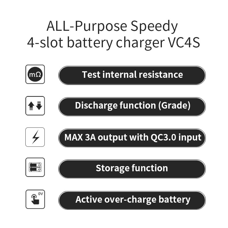 XTAR Củ Sạc Nhanh usb vc4sl qc3.0 Cho Pin li-ion18650 14500 21700 26650 1.2v ni-mh aa