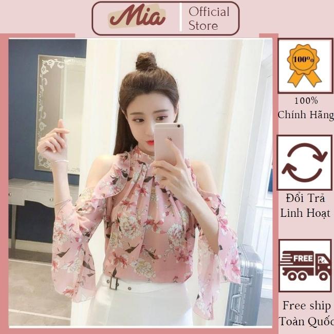 Áo voan hoạ tiết hoa hở vai tay bèo phong cách hàn quốc