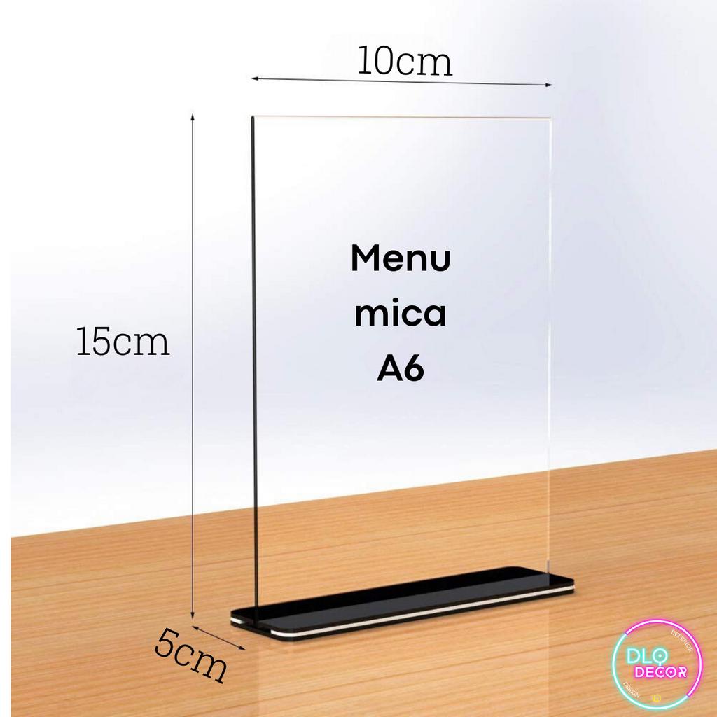 Menu mica đủ kích thước A4,A5,A6, A7 DLQdecor Kệ menu đế lùa trong suốt, bảng mica đẹp