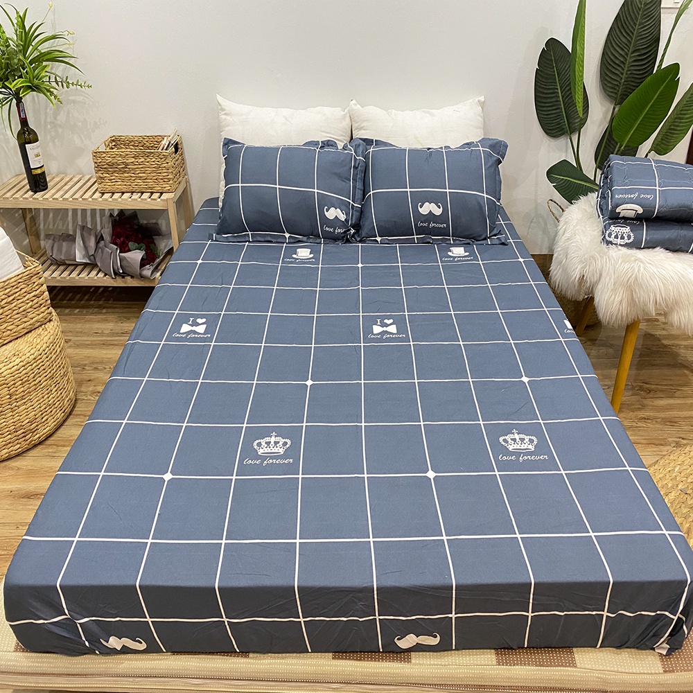 Bộ Ga Gối Có 2 Vỏ Gối Nằm 50x70 cm POLY COTTON, Drap giường bo chun sẵn (1 Ga + 2 vỏ gối 50x70cm) | BigBuy360 - bigbuy360.vn