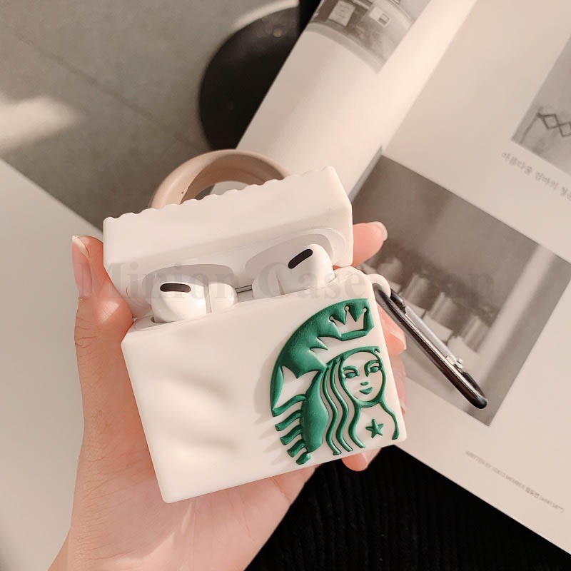 Ốp airpod pro túi Starbucks trắng silicon 3D cao cấp