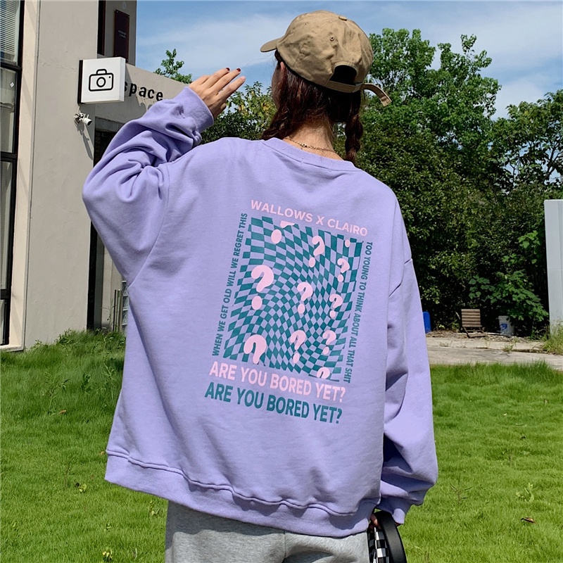 Áo Sweater tay dài hoạ tiết kẻ caro dáng rộng thoải mái