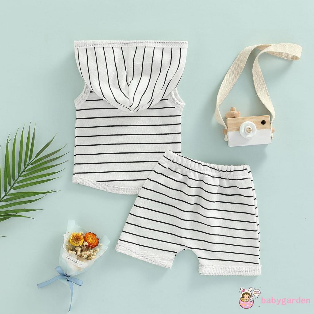 Bộ Áo Hoodie Không Tay Kèm Quần Short Dây Rút Thời Trang Mùa Hè Cho Bé Trai 0-3 Tuổi