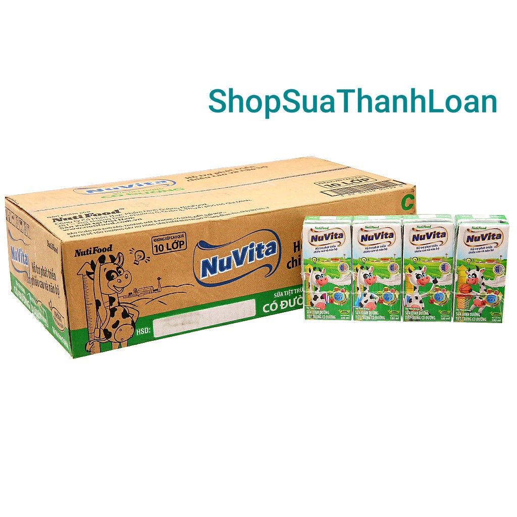 [HSD T12-2021] Thùng 48 Hộp Sữa tiệt trùng Nuvita Có Đường 180ml