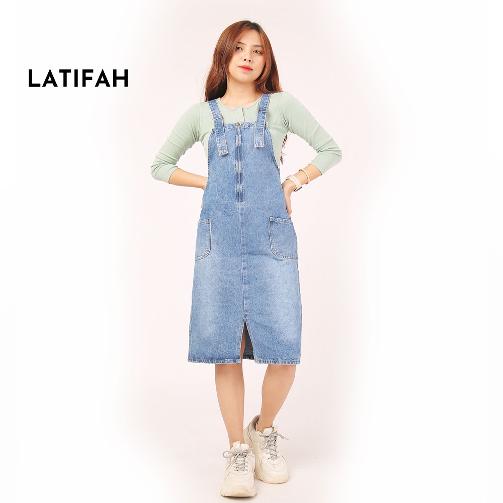 [Mã BMBAU50 giảm 7% đơn 99K] Yếm váy jean dây kéo LATIFAH form dài qua gối YJ014 phong cách trẻ trung năng động