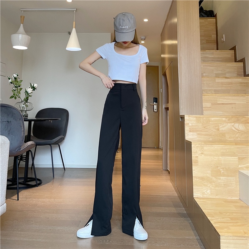 Quần Dài Ống Rộng Xẻ Tà Thời Trang Hàn Quốc Cho Nữ