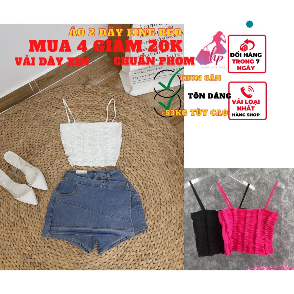 Áo 2 dây nữ kiểu line bèo croptop cực dễ thương ôm body thun gân màu trắng đen cực dễ thương hàn quốc mẫu mới 2022- A110