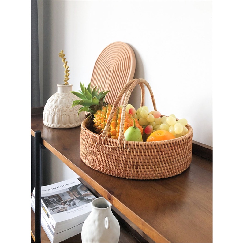 Giỏ mây tre đan picnic BEMIAO đựng đồ dã ngoại, đựng đồ đa năng