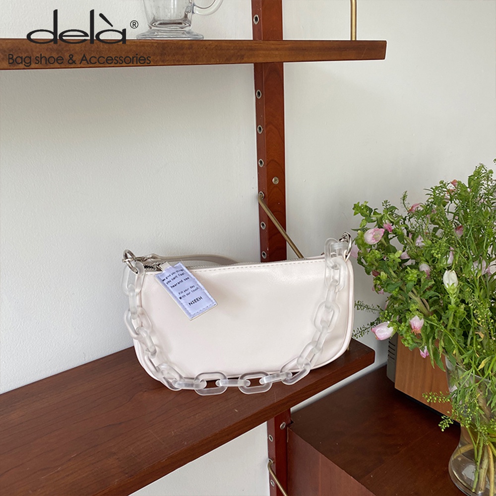 Dela Túi Đeo Vai Phối Dây Xích Bằng Acrylic Thời Trang Hàn Quốc