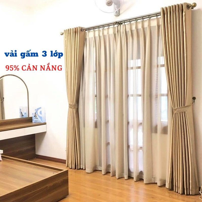 Rèm cửa phòng ngủ RC01 ❤️GIÁ RẺ NHẤT❤️ Rèm treo cửa sổ vải gấm dệt 3 lớp, hoạ tiết chìm