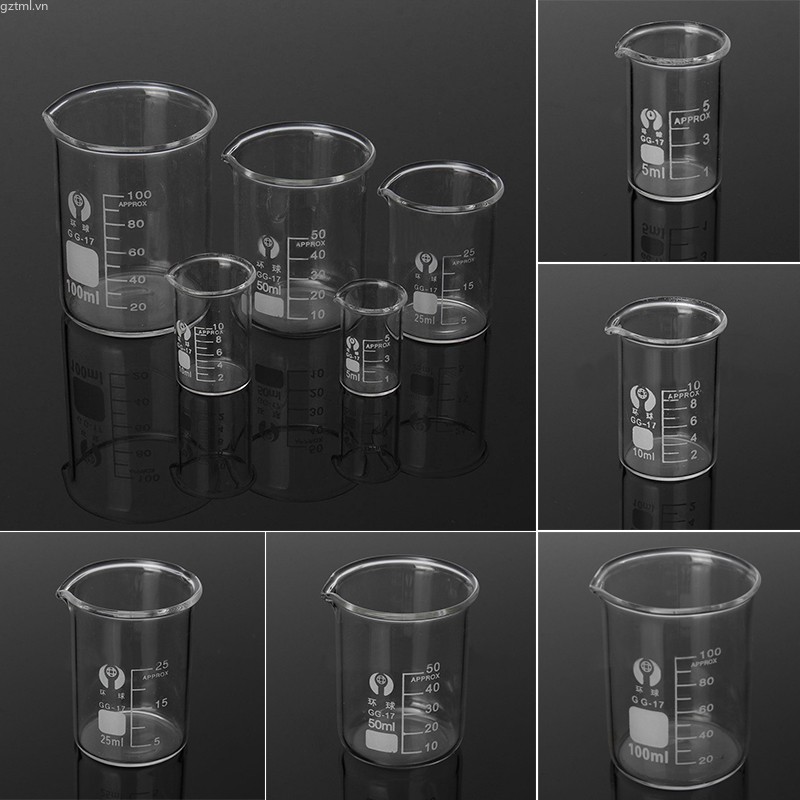 Set 5 Cốc Đong Thủy Tinh Cho Phòng Thí Nghiệm 5 10 25 50 100ml