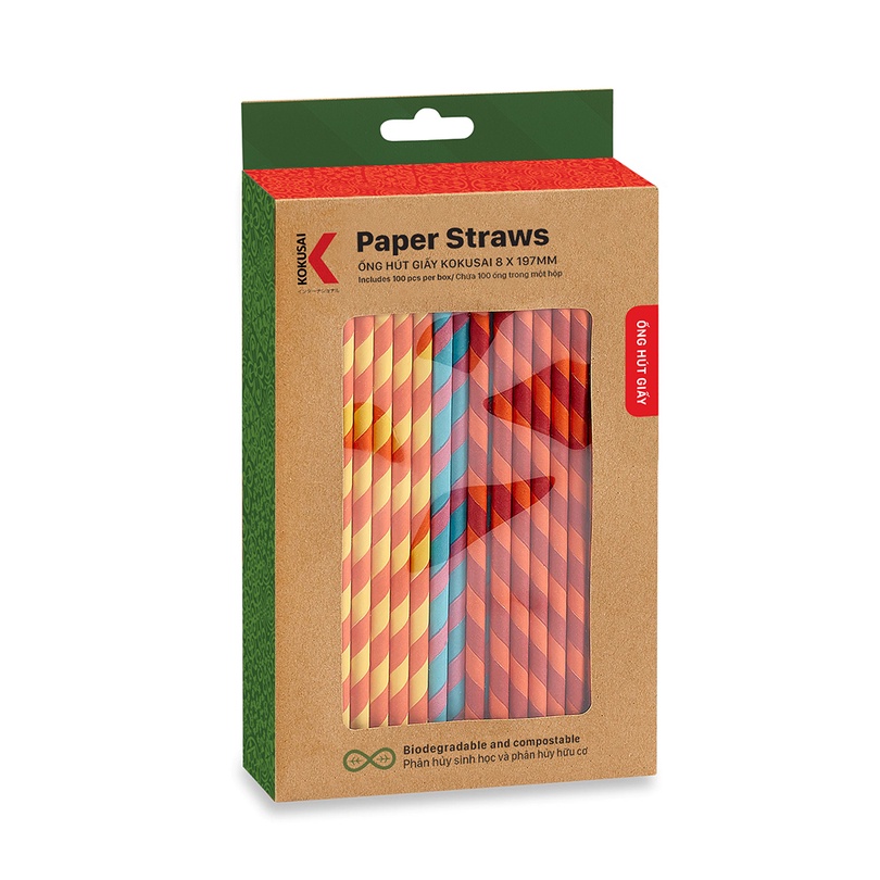 Ống hút giấy phân hủy sinh học Kokusai 8mm x 197mm  - 180671