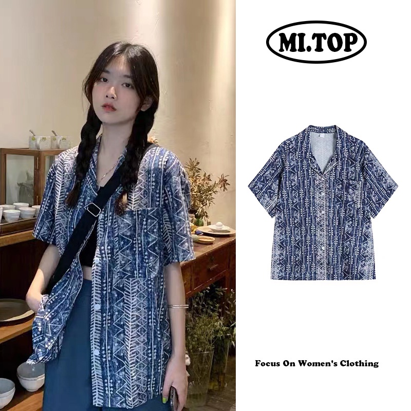 Áo Sơ Mi Ngắn Tay Dáng Rộng Thời Trang Mùa Hè Hongkong Retro Dành Cho Nữ