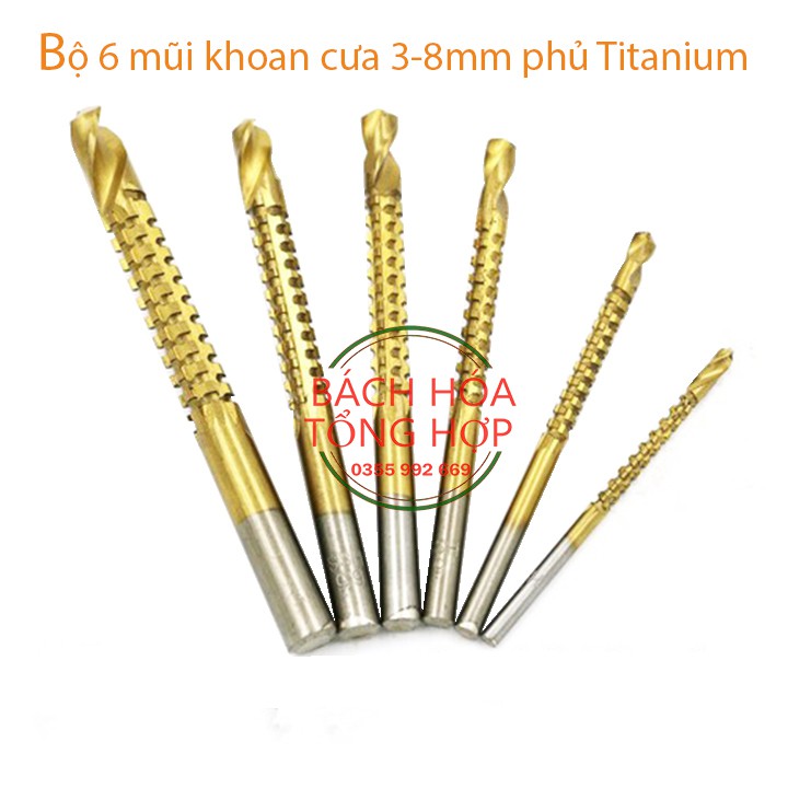 Mũi khoan Bộ 6 mũi khoan răng cưa 3-8mm phủ Titanium