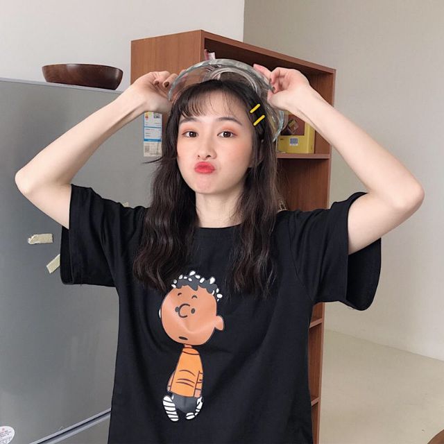 Áo thun tay lỡ unisex nữ in cậu bé