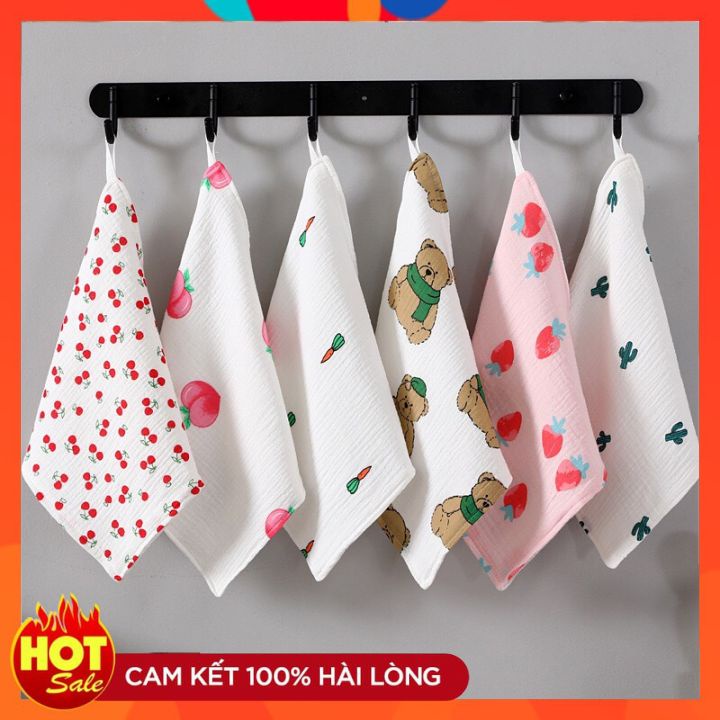 Khăn Sữa Đẹp Set 5 Chiếc in Hình Đáng Yêu Chất Vải Xô Siêu Mềm Mại Thấm Hút An Toàn Với Da Của Bé