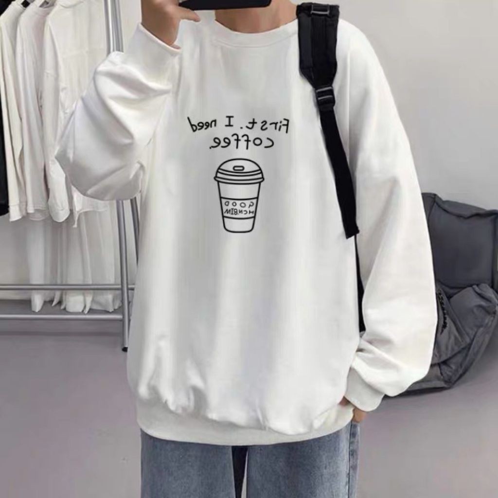 [THỜI TRANG HÈ- FREE SHIP ] ÁO SWEATER NỈ UNISEX I NEED COFFEE FORM RỘNG NAM NỮ MÀU TRẮNG | BigBuy360 - bigbuy360.vn