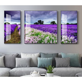 Sale xốc bộ ba tranh tráng gương cao cấp cánh đồng hoa oải hương tím