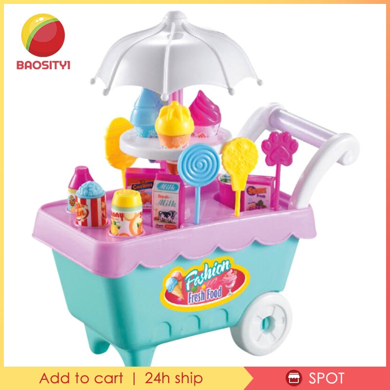 [Baosity1] Bộ 19 Đồ Chơi Xe Đẩy Kem Bằng Nhựa Có Nhạc Và Đèn Cho Bé