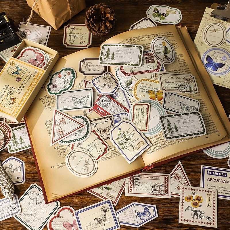 Hộp 40 Tờ Miếng Dán Sáng Tạo Phong Cách Retro Trang Trí Sổ Tay diy