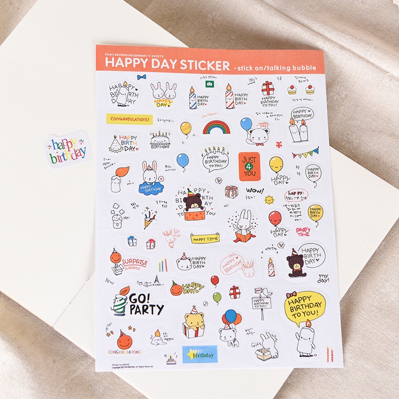 Vỉ 02 Tờ 86 Sticker Hàn Quốc Happy Day,Sticker dán nhiều hình,sticker dán trang trí Siêu Đáng Yêu-3 miền food vina