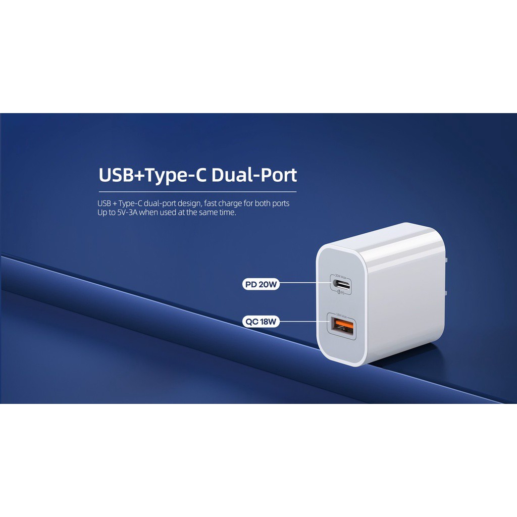 Remax RP-U68 Bộ Sạc Siêu Nhanh Type C 20W | USB 18W Bộ Sạc Nhanh 20W Đầu Tiên Kết 18W Của Remax