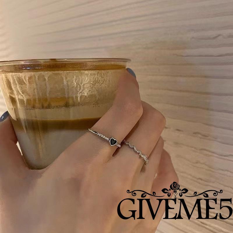 Bộ nhẫn đeo tay đính đá zircon đen thời trang cá tính cho nữ