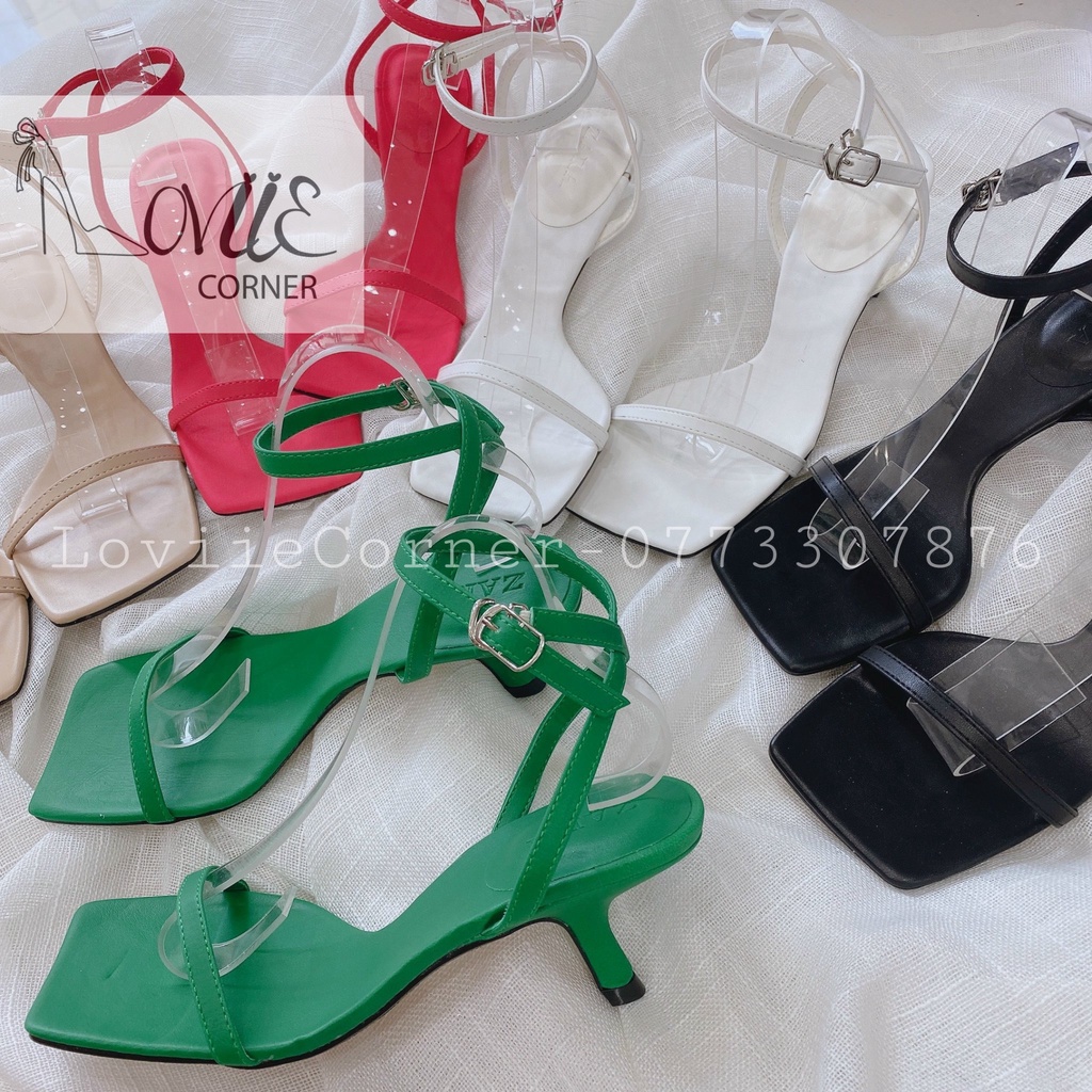 GIÀY CAO GÓT LOVIIE CORNER - SANDAL NỮ THỜI TRANG MŨI VUÔNG - GUỐC QUAI MẢNH GÓT LÙN 5 PHÂN G220205