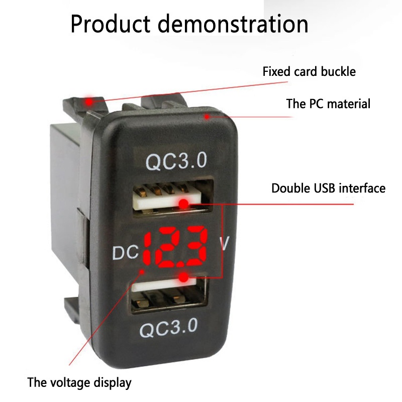 Sạc nhanh USB3.0 kép trên ô tô với vôn kế hiển thị Bộ sạc ô tô điện áp đen cho ô tô