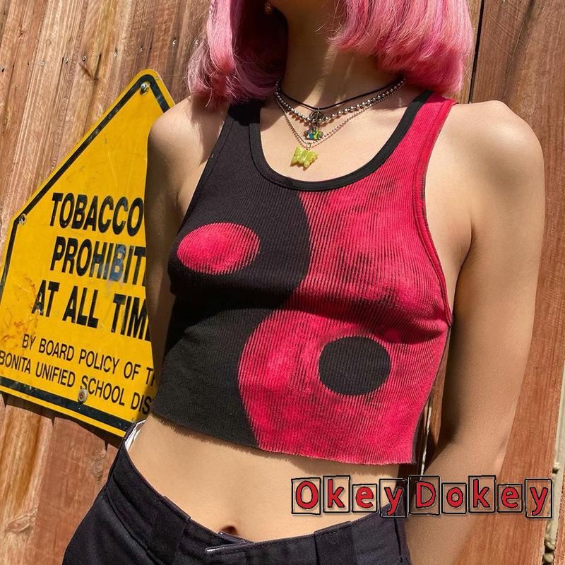 Áo Croptop Dệt Kim Sát Nách Cổ Tròn Màu Sắc Nổi Bật Quyến Rũ Thời Trang Cho Nữ Okdk-y2k