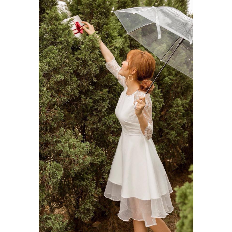 [Chất Xịn] Váy Trắng Dự Tiệc, Đầm Công Chúa Dáng Xòe, Chất Ren Mềm Phối Voan Xốp Nhẹ | BigBuy360 - bigbuy360.vn