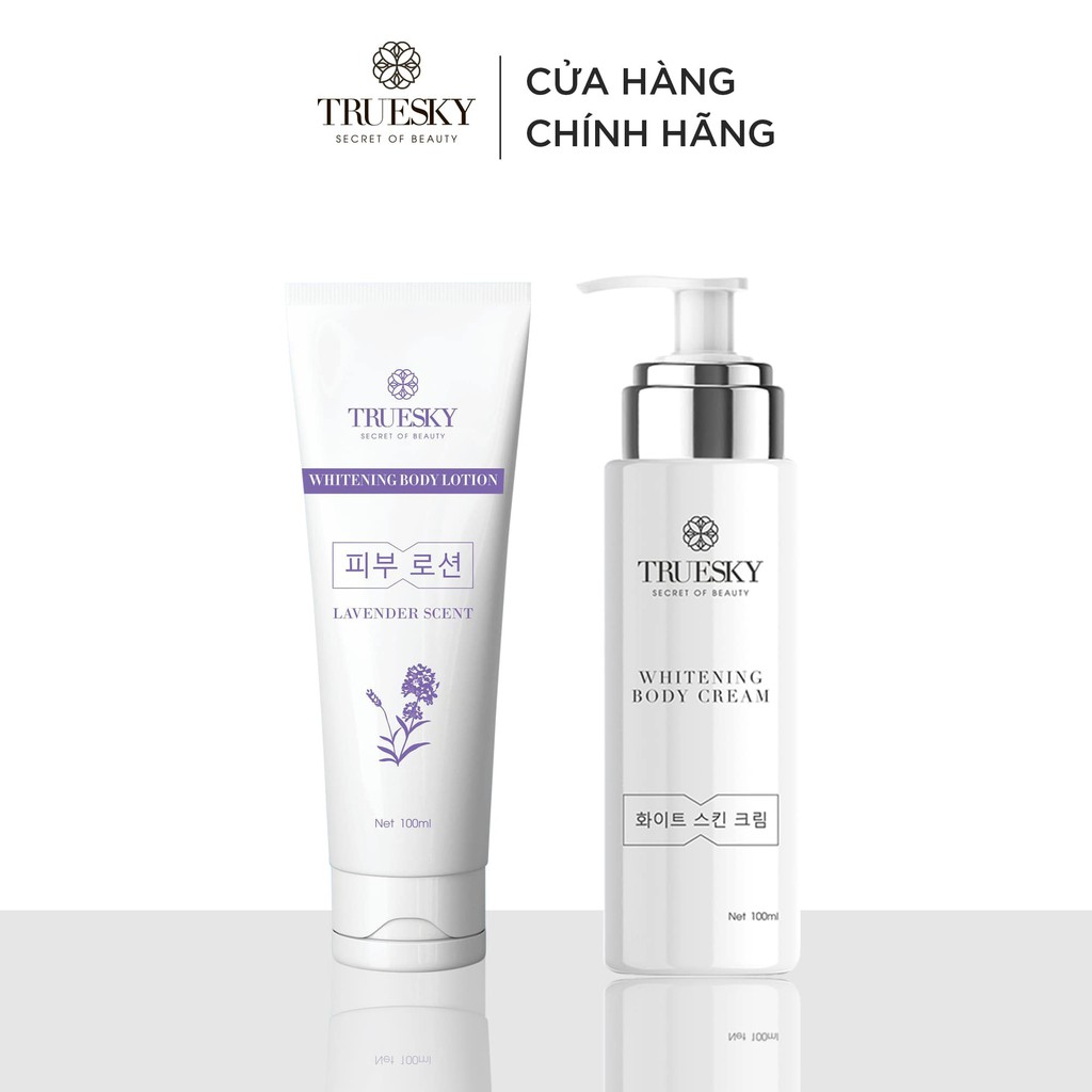 Combo tắm trắng toàn thân Truesky hương nước hoa Pháp gồm 1 chai ủ trắng 100ml & 1 chai dưỡng trắng Lavender100ml
