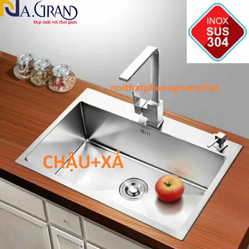 [ĐẦY SỔ LƯỢNG GIÁ SỈ] Chậu Rửa Chén Bát INOX SUS 304 N17 6045 NA.GRAND và Bộ Xả chậu XẢ TO 2 LỚP