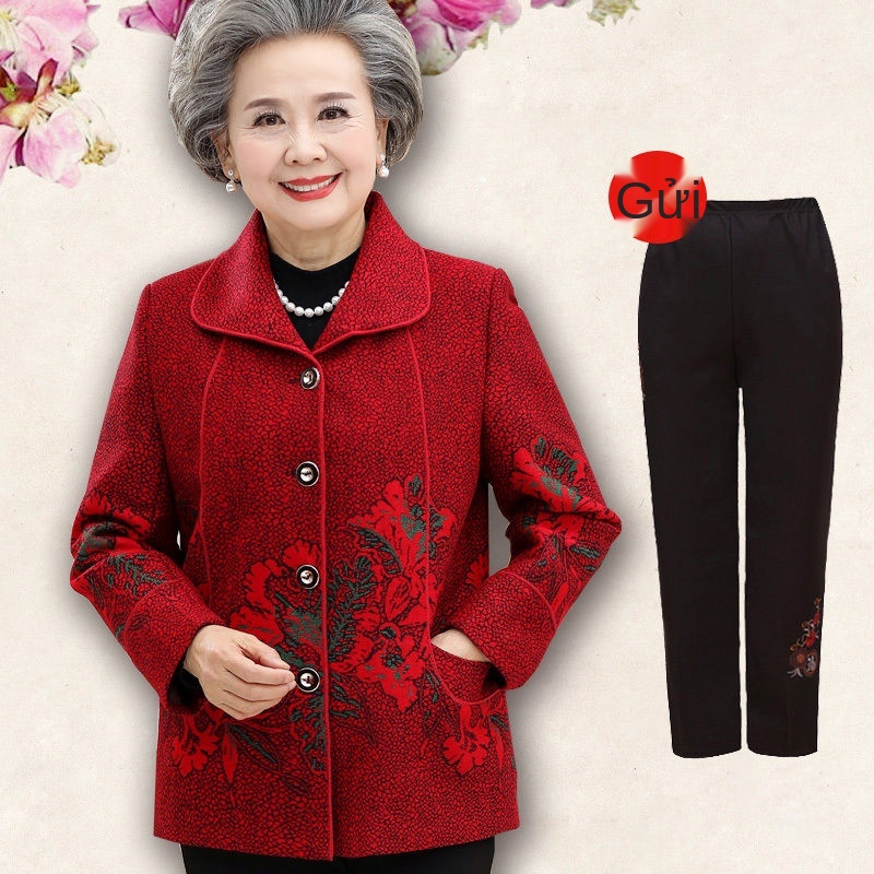 Phụ nữ cao tuổi mùa xuân và mùa thu 60-70-80 tuổi phụ nữ trung niên áo khoác bà ngoại áo dài của mẹ